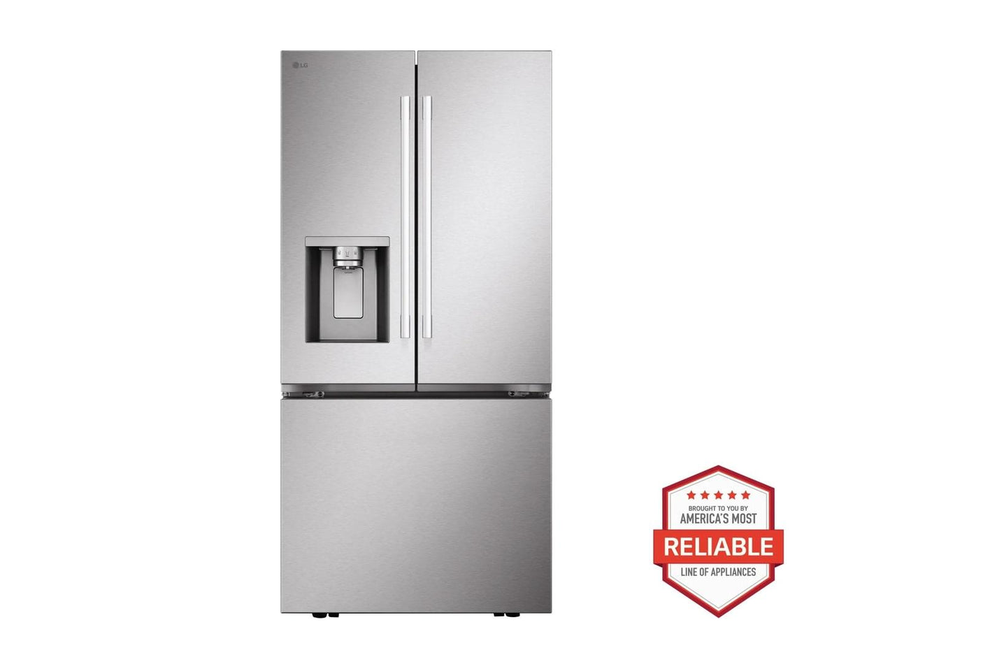 25 cu.ft. 3-Door French Door Refrigerator with Hybrid Handle Design and External Ice and Water Dispenser