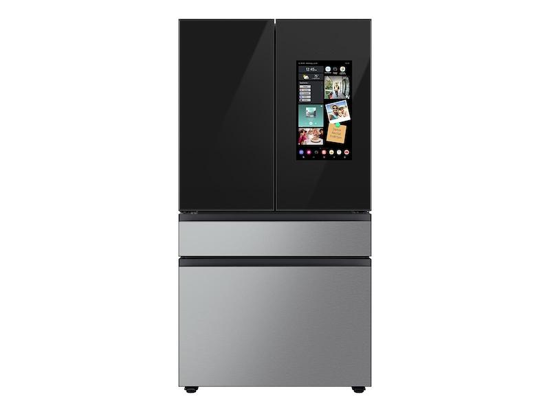 Bespoke Counter Depth 4-Door French Door Refrigerator (23 cu. ft.) - in Charcoal Glass Top and Family Hub™ Panels with Stainless Steel Middle and Bottom Panels