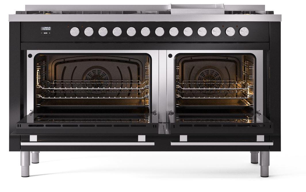 Professional Plus II 60 Inch Dual Fuel Natural Gas Freestanding Range in Glossy Black with Trim