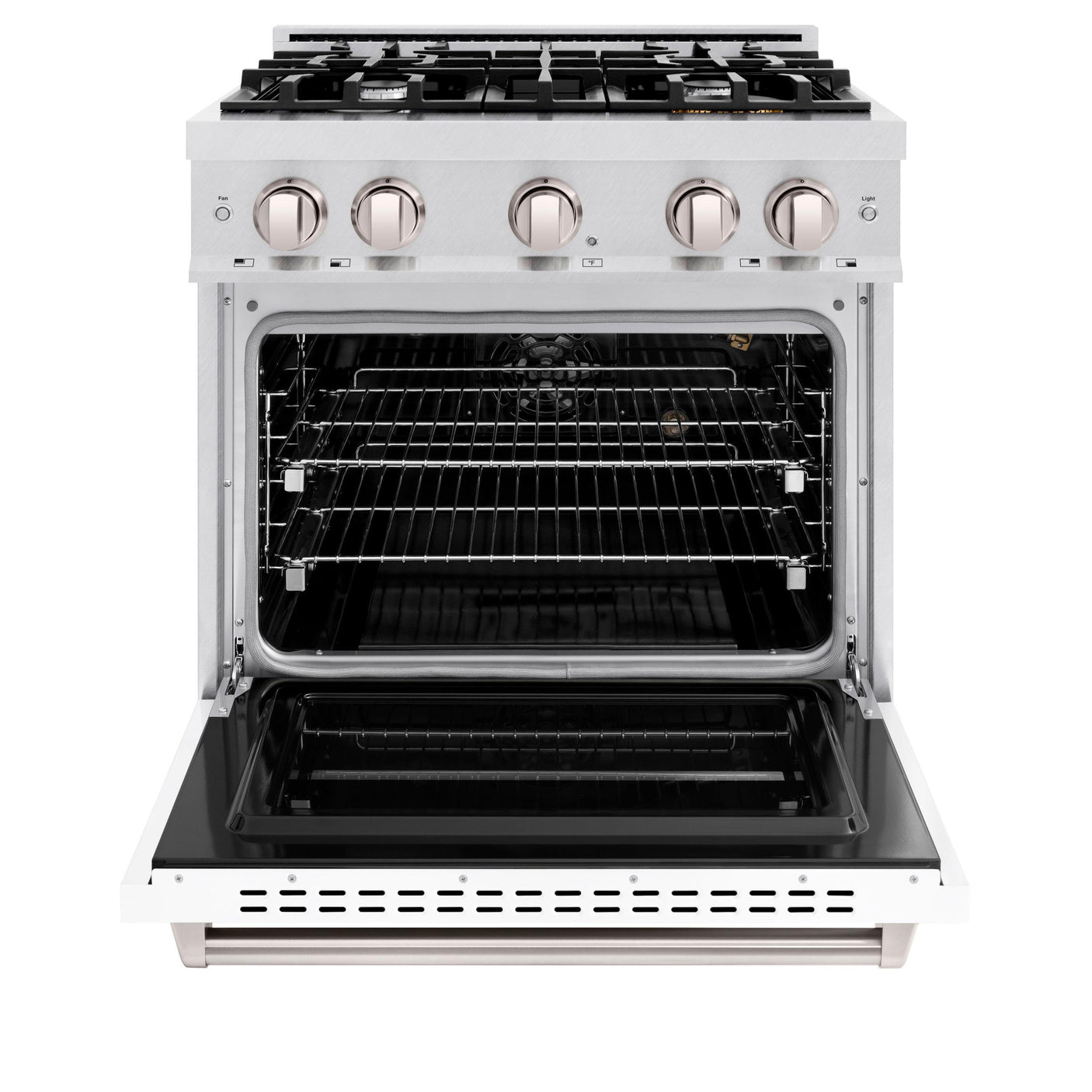 ZLINE 30 in. 4.2 cu. ft. Classic Gas Range with 4 Burner Cooktop and Convection Gas Oven in DuraSnow' Stainless Steel with White Matte Door (CGRS-WM-30)