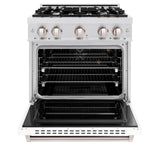 ZLINE 30 in. 4.2 cu. ft. Classic Gas Range with 4 Burner Cooktop and Convection Gas Oven in DuraSnow' Stainless Steel with White Matte Door (CGRS-WM-30)