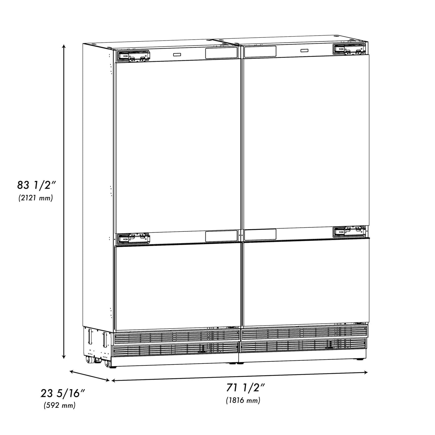 ZLINE Autograph Edition 72 in. 39.6 cu. ft. Panel Ready French Door Built-In Bottom Freezer Refrigerator with Water Dispensers and Ice Makers with Graphite Gray Interior and Champagne Bronze Accents (GRBITZ-72-CB)