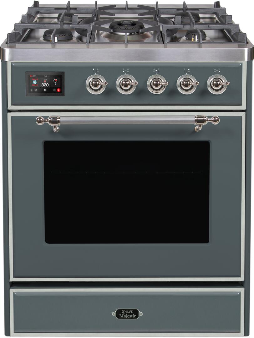 Majestic II 30 Inch Dual Fuel Liquid Propane Freestanding Range in Blue Grey with Chrome Trim