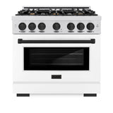 ZLINE Autograph Edition 36 in. 5.2 cu. ft. Select Dual Fuel Range with 6 Burner Gas Cooktop and Electric Convection Oven in DuraSnow' Stainless Steel with White Matte Door and Matte Black Accents (HDRSZ-WM-36-MB)