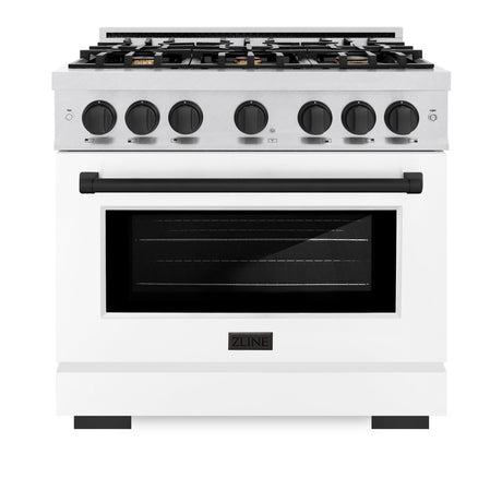 ZLINE Autograph Edition 36 in. 5.2 cu. ft. Select Dual Fuel Range with 6 Burner Gas Cooktop and Electric Convection Oven in DuraSnow' Stainless Steel with White Matte Door and Matte Black Accents (HDRSZ-WM-36-MB)