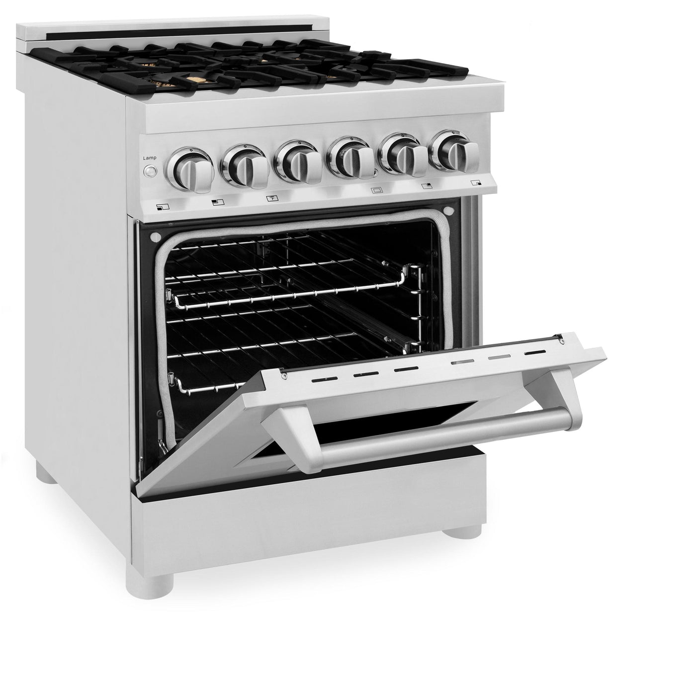 ZLINE 24 in. Professional Dual Fuel Range with Color Door Options (RA24) [Color: Stainless Steel with Brass Burners]