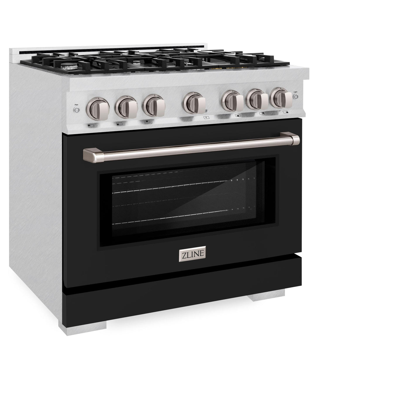 ZLINE 36 in. 5.2 cu. ft. Select Gas Range with 6 Burner Cooktop and Convection Gas Oven in DuraSnow' Stainless Steel with Black Matte Door (HGRS-BLM-36)