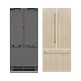 ZLINE Autograph Edition 36 in. 19.6 cu. ft. Panel Ready French Door Built-In Bottom Freezer Refrigerator with Water Dispenser and Ice Maker with Graphite Gray Interior and Champagne Bronze Accents (GRBIVZ-36-CB)