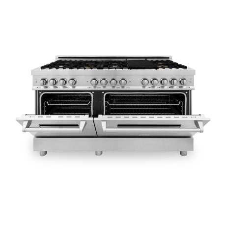 ZLINE 60 in. 7.4 cu. ft. Dual Fuel Range with Gas Stove and Electric Oven in Stainless Steel with Color Options (RA60) [Color: Stainless Steel with Brass Burners]