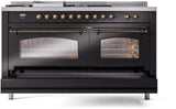 Nostalgie II 60 Inch Dual Fuel Liquid Propane Freestanding Range in Glossy Black with Bronze Trim