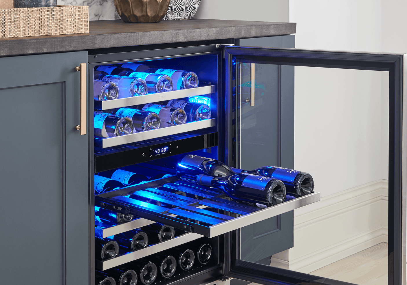 Presrv Pro Wine Cooler, 24in Under Cabinet, SS+Glass, Reverse Door, 2 Zone