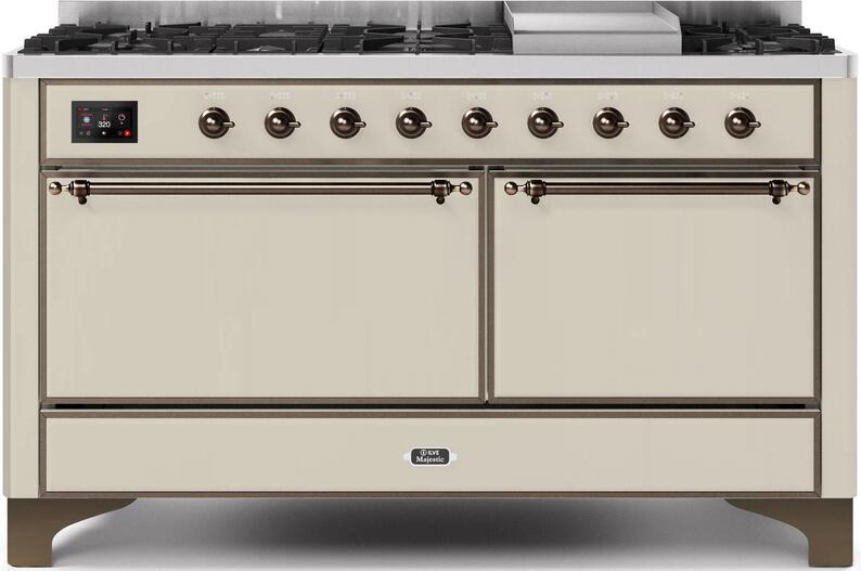 Majestic II 60 Inch Dual Fuel Natural Gas Freestanding Range in Antique White with Bronze Trim