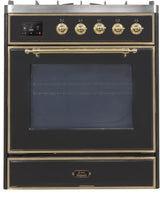 Majestic II 30 Inch Dual Fuel Liquid Propane Freestanding Range in Glossy Black with Brass Trim