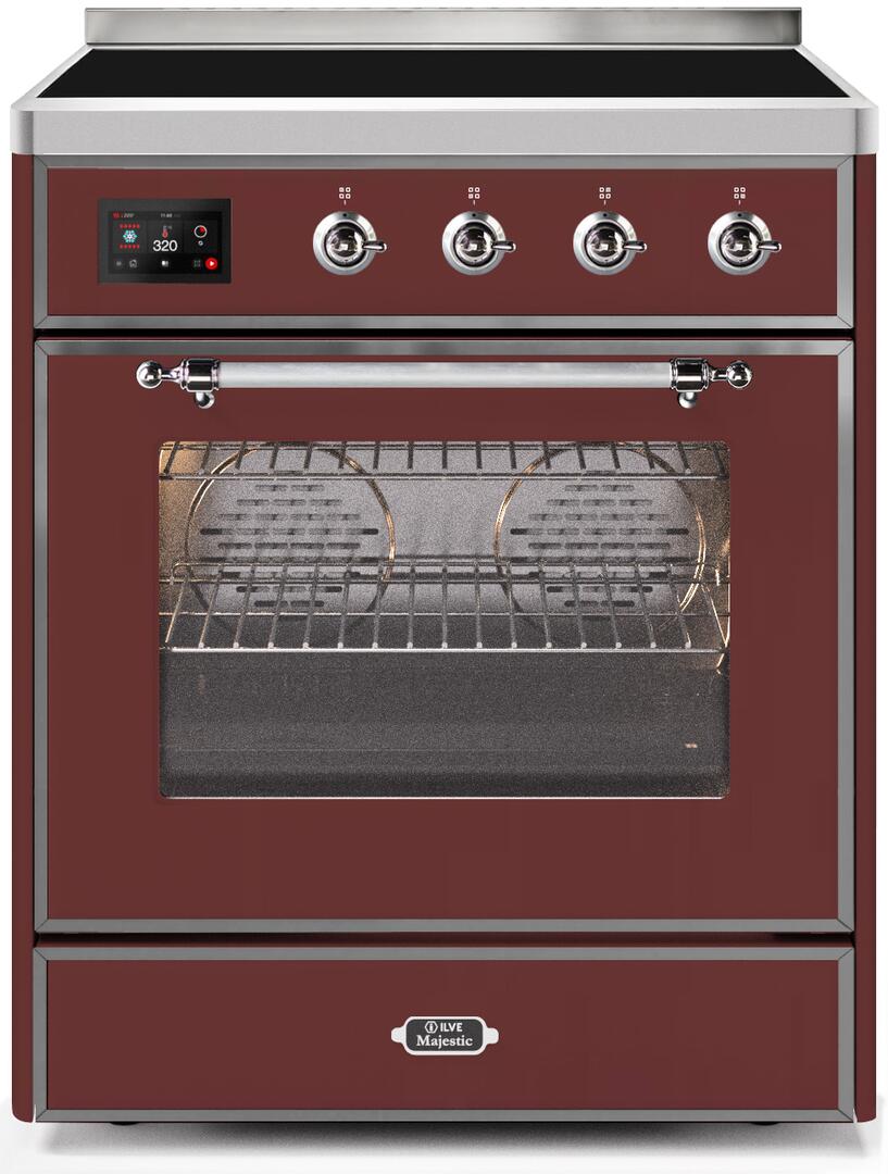 Majestic II 30 Inch Electric Freestanding Range in Burgundy with Chrome Trim