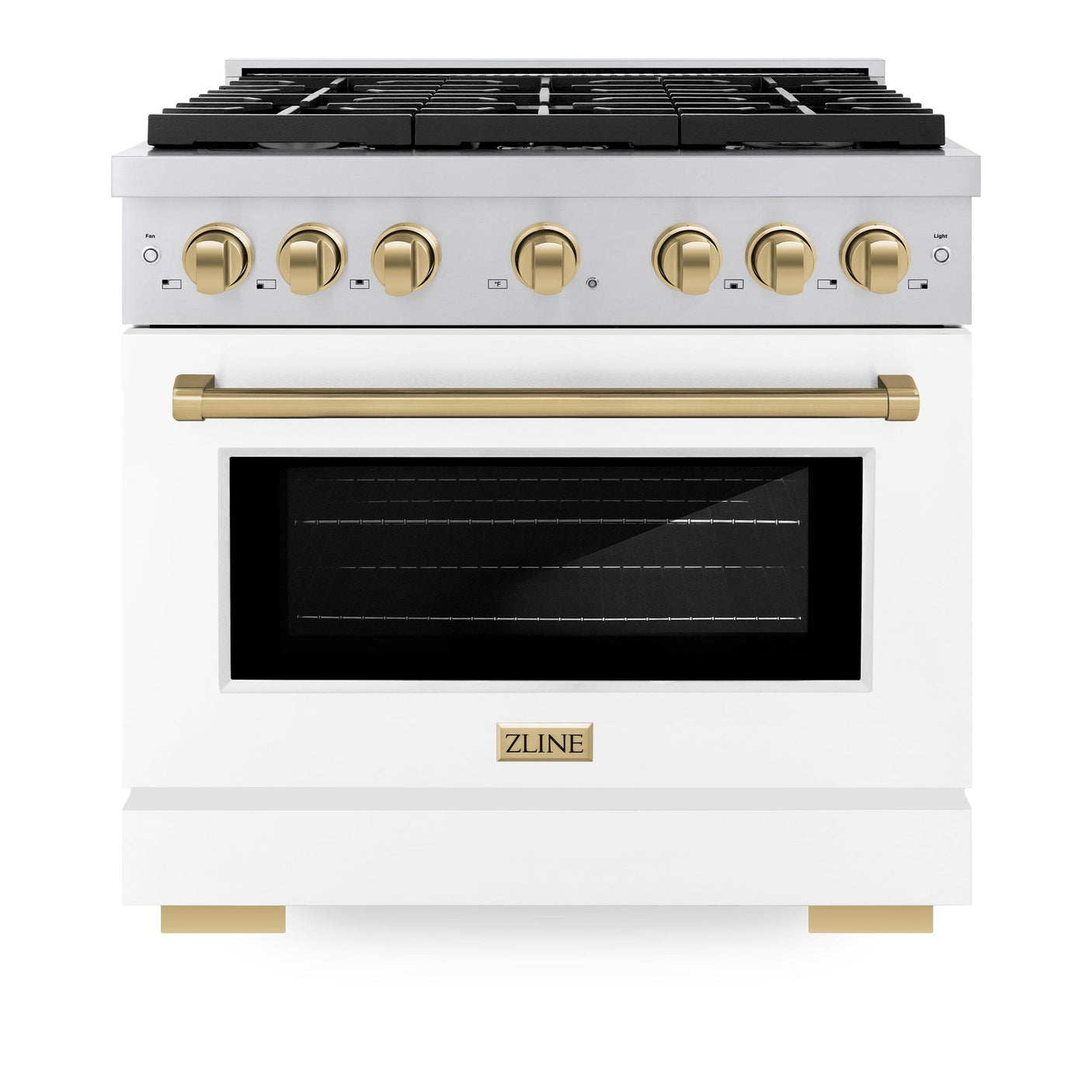 ZLINE Autograph Edition 36 in. 5.2 cu. ft. 6 Burner Gas Range with Convection Gas Oven in Stainless Steel with White Matte Door and Champagne Bronze Accents (SGRZ-WM-36-CB)