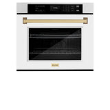 ZLINE 30 in. Autograph Edition Professional True Convection Single Wall Oven with Air Fry and Self Clean in DuraSnow' Stainless Steel with White Matte Door and Champagne Bronze Handle (WASSZ-WM-30-CB)