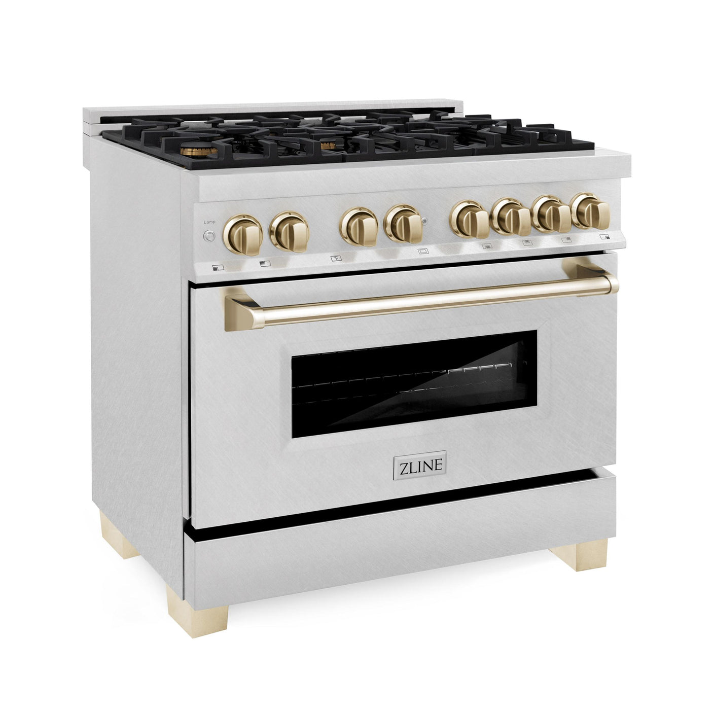 ZLINE Autograph Edition 36 in. 4.6 cu. ft. Dual Fuel Range with Gas Stove and Electric Oven in DuraSnow Stainless Steel with Accents (RASZ-SN-36) [Color: Gold]