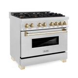 ZLINE Autograph Edition 36 in. 4.6 cu. ft. Dual Fuel Range with Gas Stove and Electric Oven in DuraSnow Stainless Steel with Accents (RASZ-SN-36) [Color: Gold]