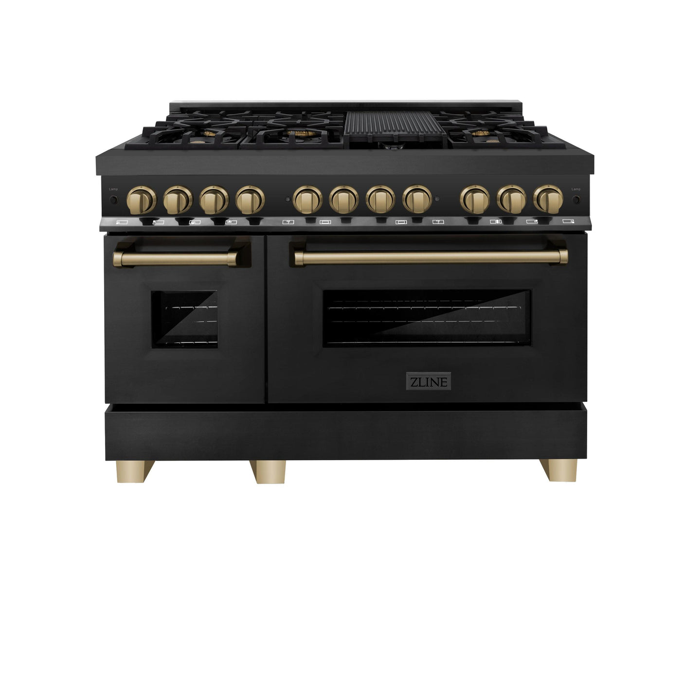 ZLINE Autograph Edition 48" 6.0 cu. ft. Dual Fuel Range with Gas Stove and Electric Oven in Black Stainless Steel with Accents (RABZ-48) [Color: Champagne Bronze]