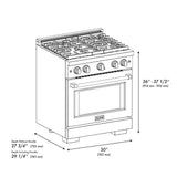 ZLINE 30 in. 4.2 cu. ft. Paramount Dual Fuel Range with Gas Cooktop and Electric Convection Oven in DuraSnow' Stainless Steel with 4 Brass Burners (SDRS-BR-30)