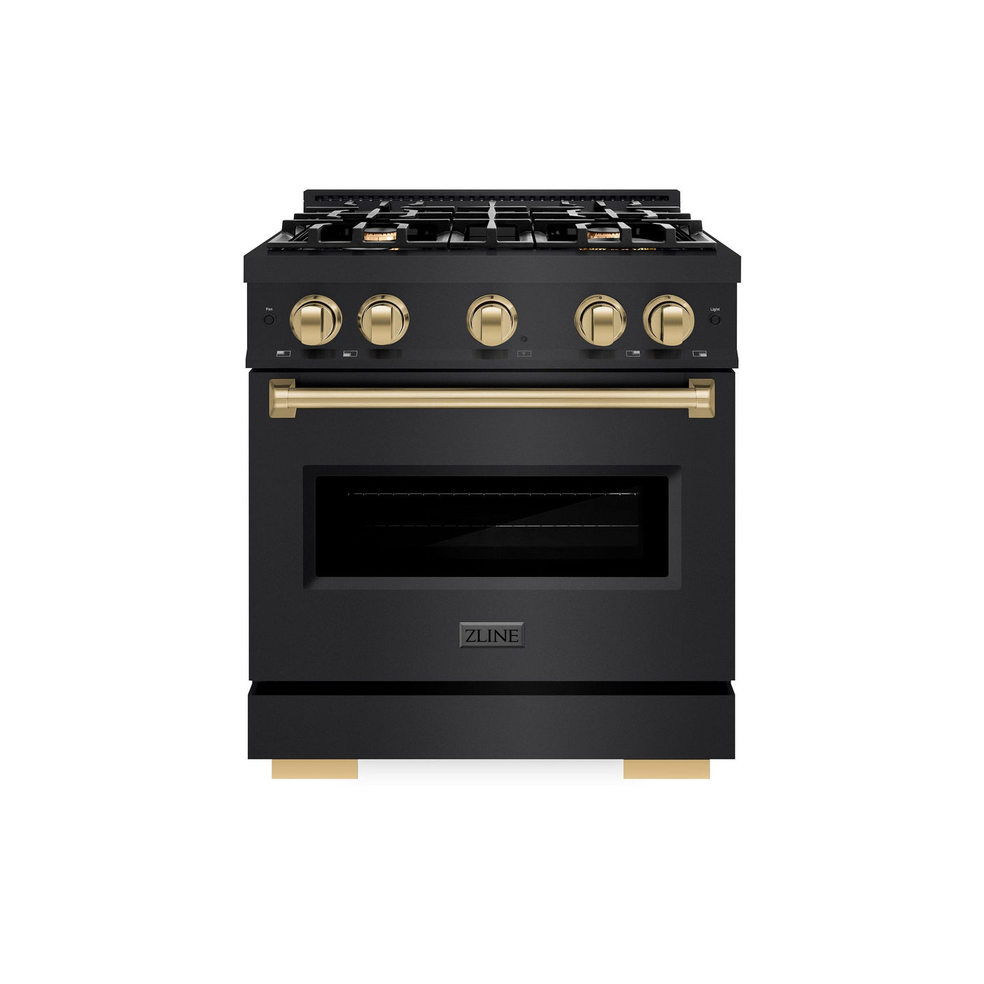 ZLINE Autograph Edition 30 in. 4.2 cu. ft. Classic Gas Range with 4 Burner Cooktop and Convection Gas Oven in Black Stainless Steel and Champagne Bronze Accents (CGRBZ-30-CB)