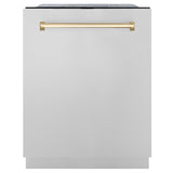 ZLINE Autograph Edition 24" 3rd Rack Top Touch Control Tall Tub Dishwasher in Stainless Steel with Accent Handle, 45dBa (DWMTZ-304-24) [Color: Gold]