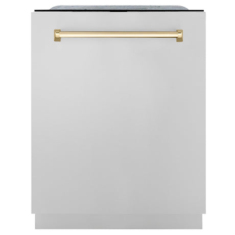 ZLINE Autograph Edition 24" 3rd Rack Top Touch Control Tall Tub Dishwasher in Stainless Steel with Accent Handle, 45dBa (DWMTZ-304-24) [Color: Gold]