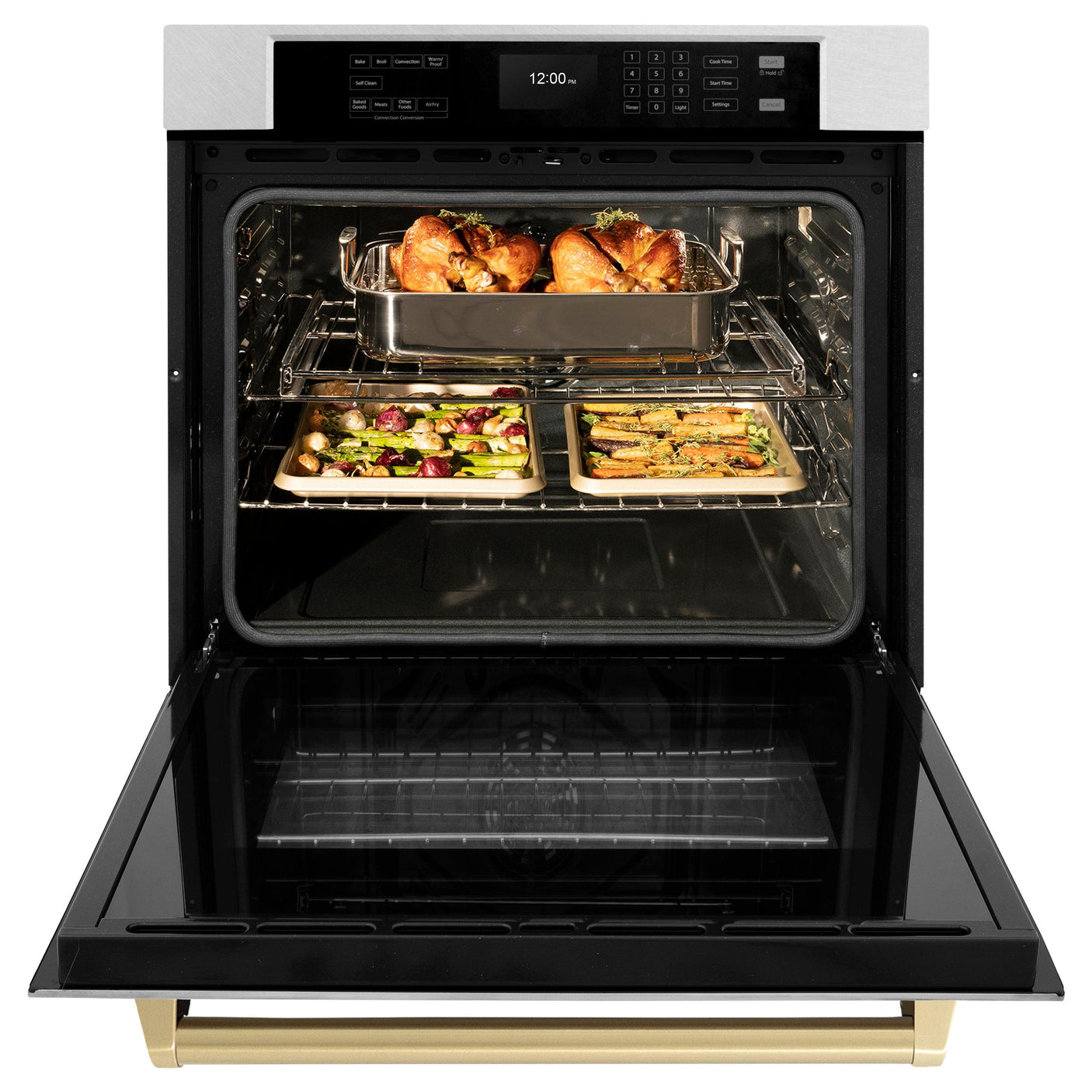 ZLINE 30 in. Autograph Edition Professional True Convection Single Wall Oven with Air Fry and Self Clean in DuraSnow' Stainless Steel with Champagne Bronze Handle (WASSZ-30-CB)