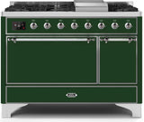 Majestic II 48 Inch Dual Fuel Natural Gas Freestanding Range in Emerald Green with Chrome Trim