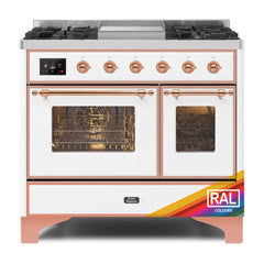 ILVE Majestic II 40 UMD10FDNS3RAP Freestanding Dual Fuel Range with 6 Sealed Burners Yes Double Oven with Triple Glass Door in RAL Color with Copper knobs