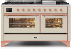 Majestic II 60 Inch Dual Fuel Natural Gas Freestanding Range in Antique White with Copper Trim