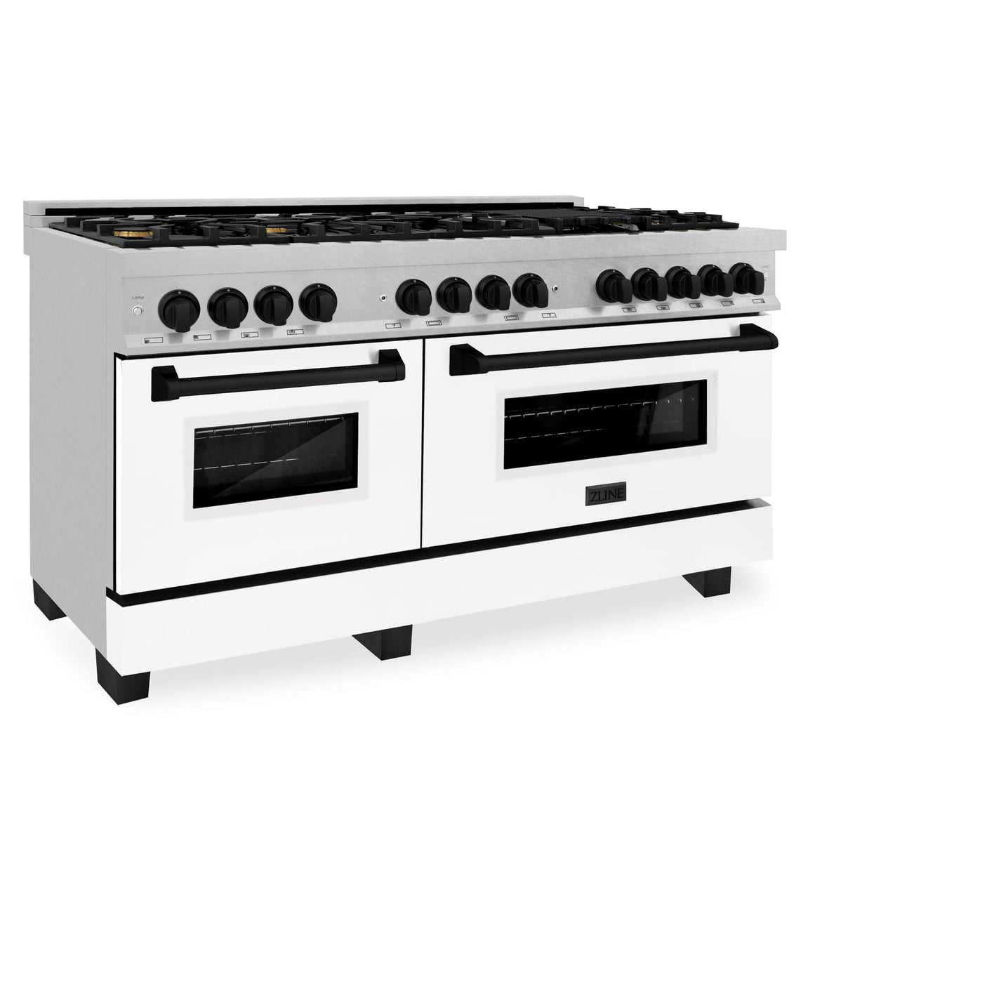 ZLINE Autograph Edition 60 in. 7.4 cu. ft. Dual Fuel Range with Gas Stove and Electric Oven in DuraSnow Stainless Steel with White Matte Door and Accents (RASZ-WM-60) [Color: Matte Black Accents]