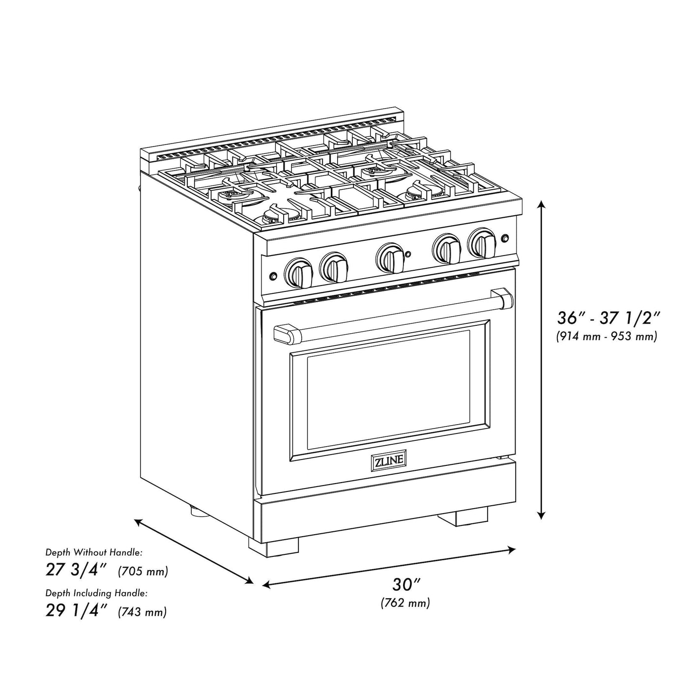 ZLINE 30 in. 4.2 cu. ft. Select Gas Range with 4 Burner Cooktop and Convection Gas Oven in Black Stainless Steel (HGRB-30)