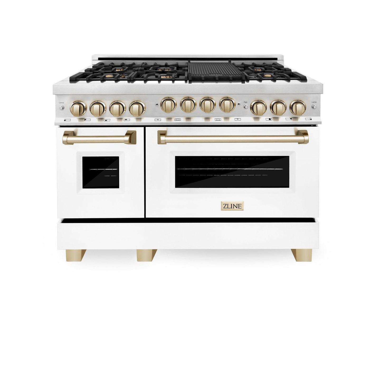 ZLINE Autograph Edition 48" 6.0 cu. ft. Range with Gas Stove and Gas Oven in Stainless Steel with White Matte Door with Accents (RGZ-WM-48) [Color: Champagne Bronze]