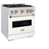 ZLINE Autograph Edition 30 in. 4.2 cu. ft. Classic Dual Fuel Range with 4 Burner Gas Cooktop and Electric Convection Oven in DuraSnow' Stainless Steel with White Matte Door and Champagne Bronze Accents (CDRSZ-WM-30-CB)