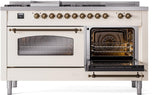 Nostalgie II 60 Inch Dual Fuel Liquid Propane Freestanding Range in Antique White with Bronze Trim