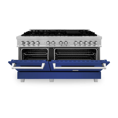 ZLINE 60 in. 7.4 cu. ft. Dual Fuel Range with Gas Stove and Electric Oven in DuraSnow Stainless Steel and Colored Door Options (RAS-60) [Color: DuraSnow Stainless Steel with Blue Matte Door]