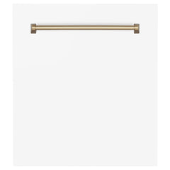 ZLINE 24 in. Autograph Edition Tallac Dishwasher Panel in White Matte with Accented Handle (DPVZ-WM-24) [Color: Champagne Bronze]