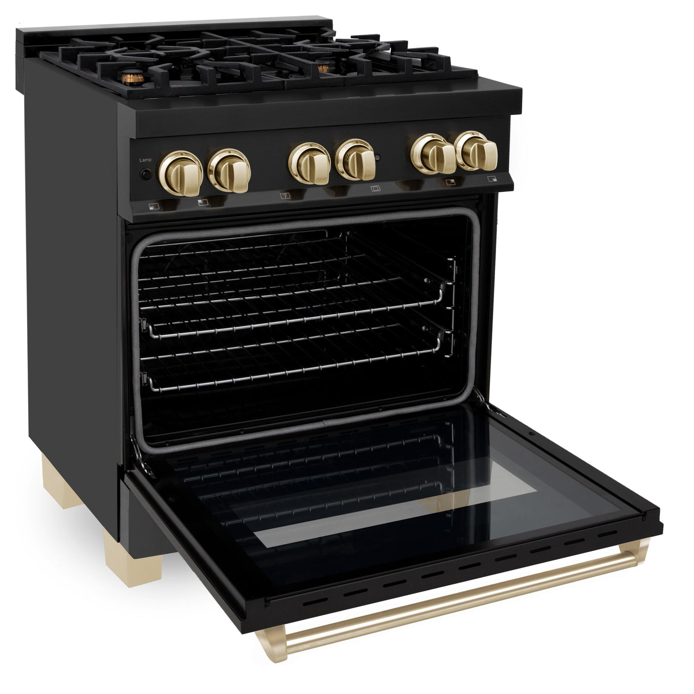 ZLINE Autograph Edition 30" 4.0 cu. ft. Dual Fuel Range with Gas Stove and Electric Oven in Black Stainless Steel with Accents (RABZ-30) [Color: Gold]