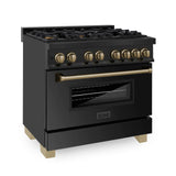 ZLINE Autograph Edition 36" 4.6 cu. ft. Dual Fuel Range with Gas Stove and Electric Oven in Black Stainless Steel with Accents (RABZ-36) [Color: Champagne Bronze]