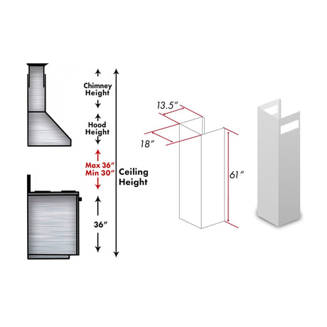 ZLINE 61 in. DuraSnow Stainless Steel Chimney Extension for Ceilings up to 12.5 ft. (8687S-E)