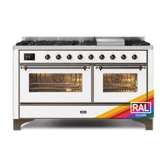 ILVE Majestic II 60 UM15FDNS3RAB Freestanding Dual Fuel Range with 9 Sealed Burners Yes Double Oven with Triple Glass Door in RAL Color with Bronze knobs