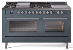 Professional Plus II 60 Inch Dual Fuel Natural Gas Freestanding Range in Blue Grey with Trim