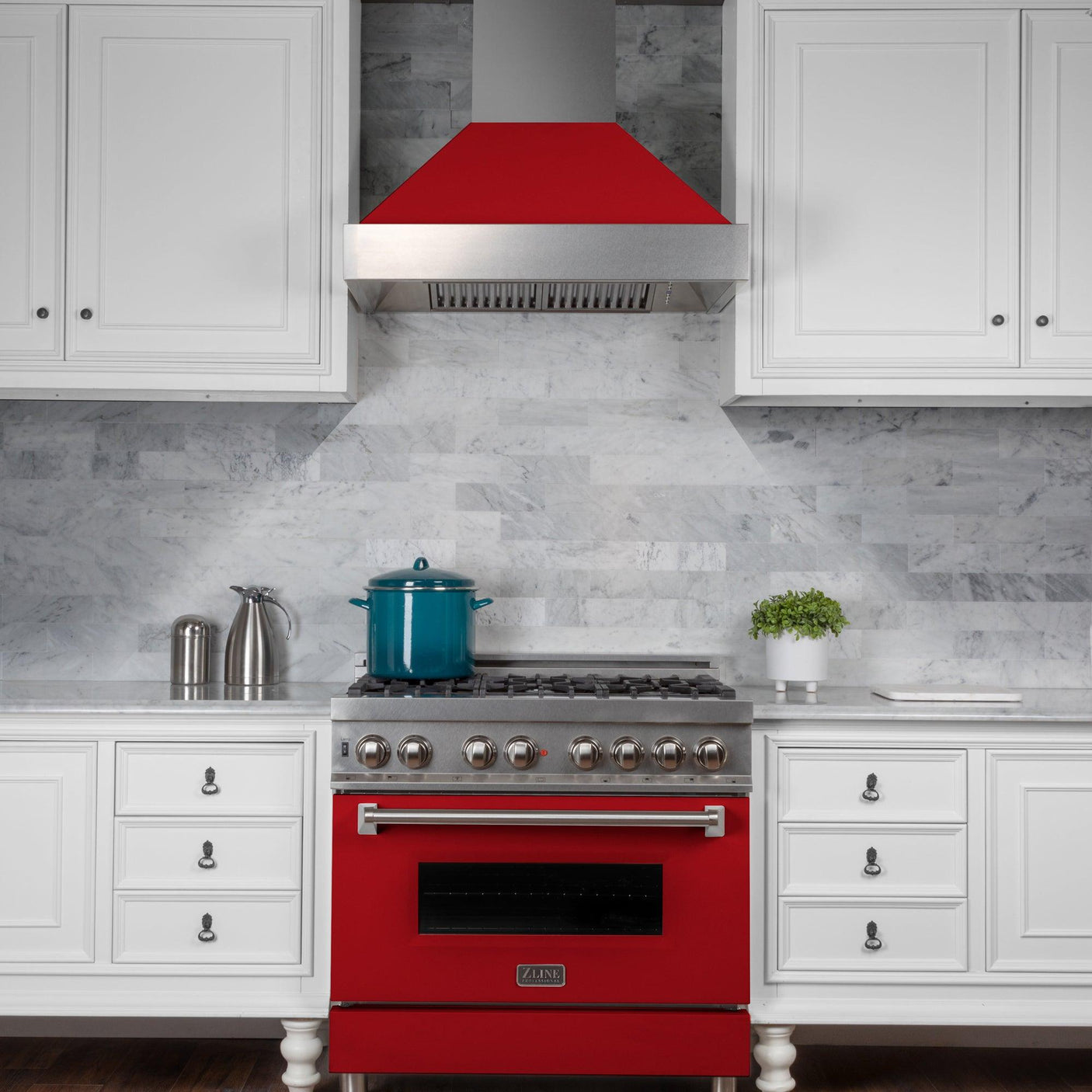 ZLINE 30 in. 4.0 cu. ft. Dual Fuel Range with Gas Stove and Electric Oven in All DuraSnow Stainless Steel with Color Door Options (RAS-SN-30) [Color: Red Gloss]