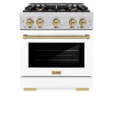 ZLINE Autograph Edition 30 in. 4.2 cu. ft. Select Dual Fuel Range with 4 Burner Gas Cooktop and Electric Convection Oven in Stainless Steel with White Matte Door and Champagne Bronze Accents (HDRZ-WM-30-CB)