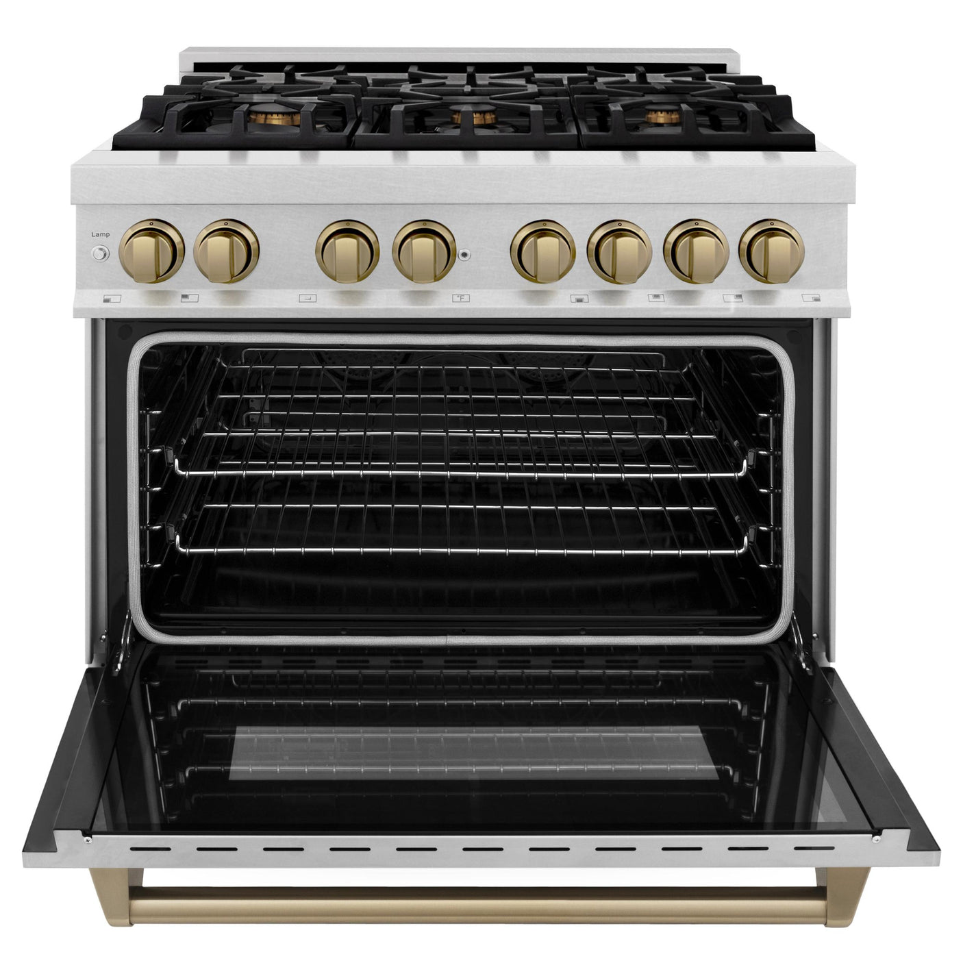 ZLINE Autograph Edition 36 in. 4.6 cu. ft. Dual Fuel Range with Gas Stove and Electric Oven in DuraSnow Stainless Steel with Accents (RASZ-SN-36) [Color: Champagne Bronze]