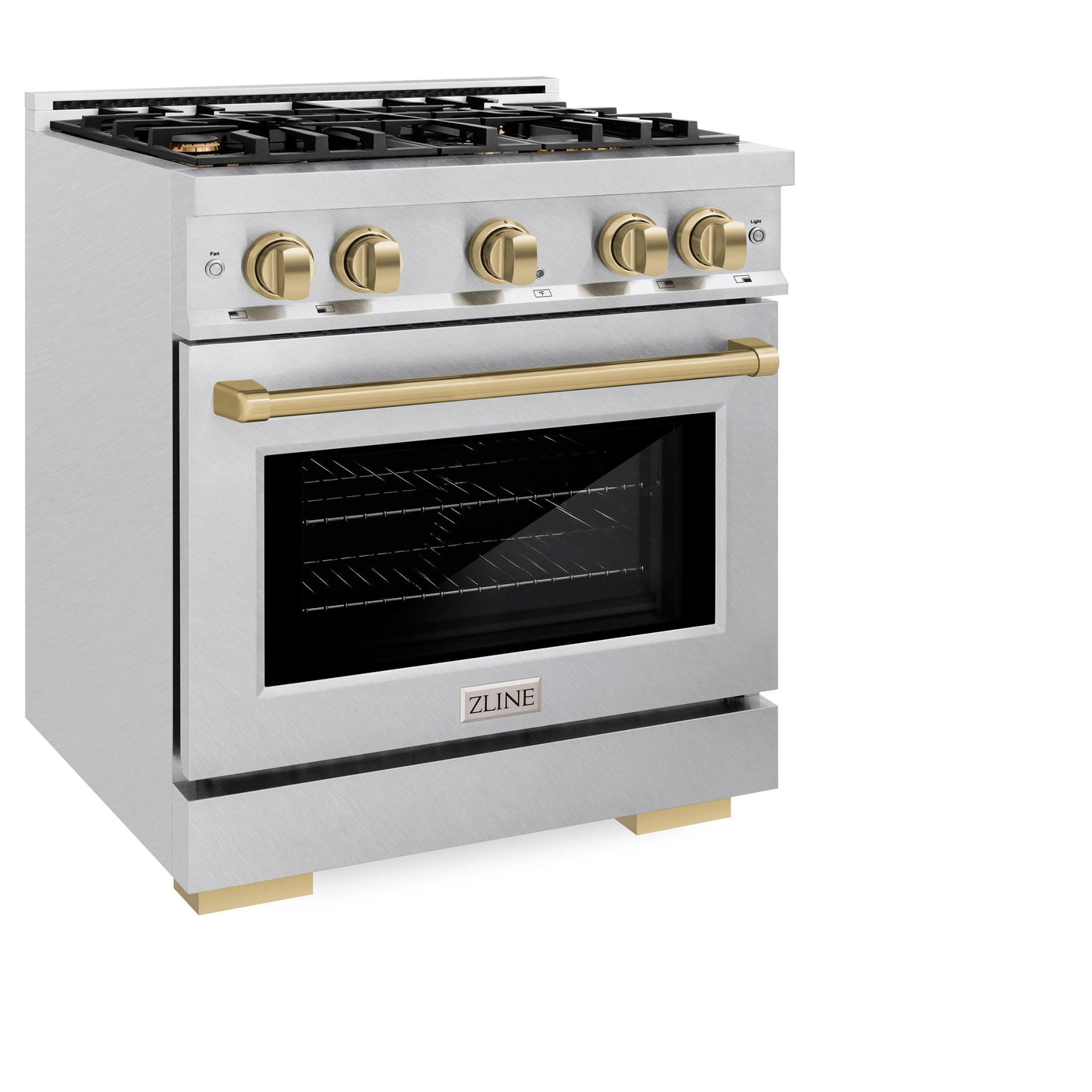 ZLINE Autograph Edition 30 in. 4.2 cu. ft. Select Gas Range with 4 Burner Cooktop and Convection Gas Oven in DuraSnow' Stainless Steel and Champagne Bronze Accents (HGRSZ-30-CB)