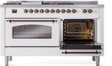 Nostalgie II 60 Inch Dual Fuel Natural Gas Freestanding Range in White with Bronze Trim