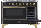 Majestic II 48 Inch Dual Fuel Liquid Propane Freestanding Range in Glossy Black with Brass Trim