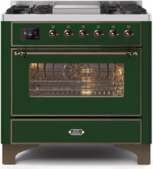 Majestic II 36 Inch Dual Fuel Natural Gas Freestanding Range in Emerald Green with Bronze Trim